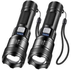 Ecocleanpath 2-Pack Rechargeable LED Flashlight, 4 Modes & Zoom, Waterproof, High Lumens for Camping & Emergencies (Black)