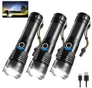 Ecocleanpath 3-Pack 1000LM Rechargeable LED Flashlights, 5-Mode Tactical Flashlight with Adjustable Focus (Black) Ecocleanpath 3-Pack 1000LM Rechargeable LED Flashlights, 5-Mode Tactical Flashlight with Adjustable Focus (Black)