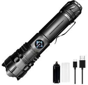 Ecocleanpath 100,000 Lumen USB-C Rechargeable LED Flashlight, Waterproof & Shockproof, Adjustable Focus, 5 Modes (Black) Ecocleanpath 100,000 Lumen USB-C Rechargeable LED Flashlight, Waterproof & Shockproof, Adjustable Focus, 5 Modes (Black)