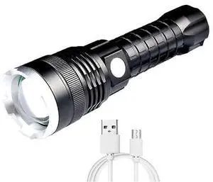 Ecocleanpath 30000 Lumens Rechargeable LED Flashlight, 5 Modes Zoomable Waterproof Tactical Torch for Camping & Emergency (Black) Ecocleanpath 30000 Lumens Rechargeable LED Flashlight, 5 Modes Zoomable Waterproof Tactical Torch for Camping & Emergency (Black)