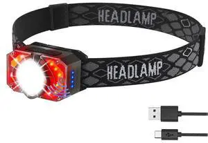 Ecocleanpath BR05 1000 Lumen Headlamp with Motion Sensor, Red Light, IP65 Waterproof, Type-C Charging