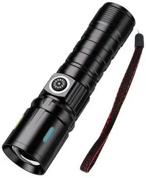 Ecocleanpath Long Range LED Flashlight with USB Charging, Zoom Lens & LCD Display - Black