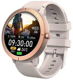Ecocleanpath DM76 GPS Smartwatch, 5ATM Waterproof AMOLED Sports Watch with 170+ Modes (Rose)