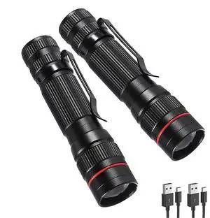 Ecocleanpath 2-Pack Rechargeable LED Tactical Flashlight, 3 Modes Zoomable Super Bright Mini Torch for Outdoor Ecocleanpath 2-Pack Rechargeable LED Tactical Flashlight, 3 Modes Zoomable Super Bright Mini Torch for Outdoor
