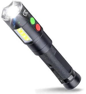 Ecocleanpath 800 Lumens Rechargeable Flashlight with 128dB Alarm & Magnetic Base for Outdoor Safety and Camping