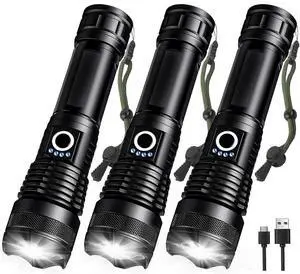 Ecocleanpath 3-Pack Rechargeable LED Flashlight, 990,000LM High Lumens, 5 Modes, USB-C Charging, Waterproof for Camping & Emergencies Ecocleanpath 3-Pack Rechargeable LED Flashlight, 990,000LM High Lumens, 5 Modes, USB-C Charging, Waterproof for Camping & Emergencies