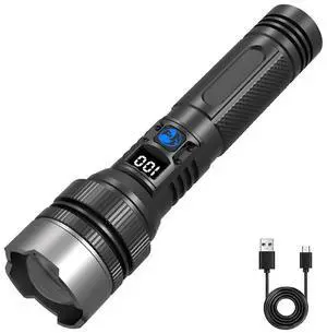Ecocleanpath 150,000 Lumens Rechargeable Flashlight, IPX7 Waterproof, 5 Modes & LCD Display for Outdoor Ecocleanpath 150,000 Lumens Rechargeable Flashlight, IPX7 Waterproof, 5 Modes & LCD Display for Outdoor