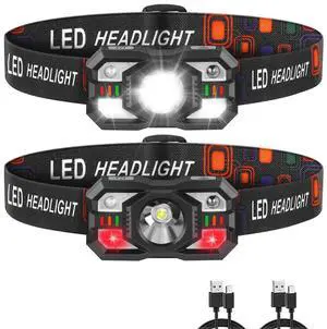 Ecocleanpath Rechargeable LED Headlamp 2-Pack with Red Light & Motion Sensor, 5 Modes for Running & Outdoor Ecocleanpath Rechargeable LED Headlamp 2-Pack with Red Light & Motion Sensor, 5 Modes for Running & Outdoor