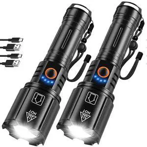 Ecocleanpath 990000 Lumen Rechargeable Flashlight 2-Pack, 5 Modes, IPX6 Waterproof, USB Power Bank - Black