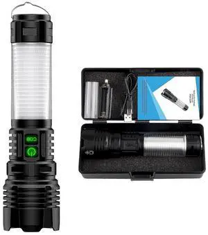 Ecocleanpath 2000m Zoomable LED Flashlight & 360° Lantern, 100K Lumens, USB-C Rechargeable, 5 Modes, Waterproof