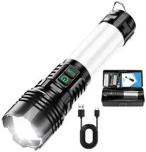 Ecocleanpath 2500LM Rechargeable LED Flashlight, 5 Modes Super Bright, Power Bank & Waterproof for Camping