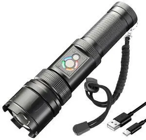 Ecocleanpath 250,000 Lumen LED Flashlight with COB Light, USB-C Rechargeable, IP65 Waterproof for Outdoor Camping & Emergencies