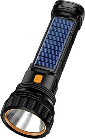 Ecocleanpath Solar Rechargeable LED Flashlight with USB & Power Bank, 1200mAh Battery for Indoor/Outdoor Use (Black)