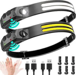 Ecocleanpath 2-Pack LED Headlamp Rechargeable - 230 COB Super Bright, Motion Sensor, IPX5 Waterproof (Black) Ecocleanpath 2-Pack LED Headlamp Rechargeable - 230 COB Super Bright, Motion Sensor, IPX5 Waterproof (Black)