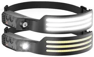 Ecocleanpath Rechargeable Headlamp 2-Pack with Motion Sensor, 230° COB Beam & 300ft Spotlight, Black Ecocleanpath Rechargeable Headlamp 2-Pack with Motion Sensor, 230° COB Beam & 300ft Spotlight, Black
