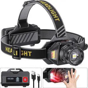 Ecocleanpath 3000 Lumen Rechargeable LED Headlamp, 90H Battery, 12 Modes, IPX7 Waterproof (Black)