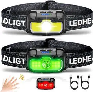 Ecocleanpath Rechargeable Headlamp 2 Pack, 1300 Lumen Ultra-Bright with White/Red/Green Light & Motion Sensor Ecocleanpath Rechargeable Headlamp 2 Pack, 1300 Lumen Ultra-Bright with White/Red/Green Light & Motion Sensor