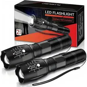 Ecocleanpath 2-Pack Tactical LED Flashlight, 5 Modes High Lumens, Waterproof Zoomable Black Torch Ecocleanpath 2-Pack Tactical LED Flashlight, 5 Modes High Lumens, Waterproof Zoomable Black Torch