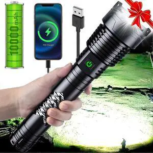Ecocleanpath 6000 Lumen Super Bright LED Flashlight, Rechargeable Long Handle with 5 Modes & Waterproof (Black) Ecocleanpath 6000 Lumen Super Bright LED Flashlight, Rechargeable Long Handle with 5 Modes & Waterproof (Black)
