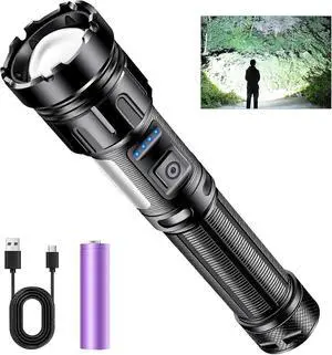 Ecocleanpath 1200 Lumen Rechargeable LED Flashlight, 5 Modes Zoomable Waterproof Torch for Camping & Emergencies (Black) Ecocleanpath 1200 Lumen Rechargeable LED Flashlight, 5 Modes Zoomable Waterproof Torch for Camping & Emergencies (Black)