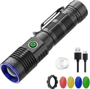 Ecocleanpath 2000 Lumens 5-in-1 Multicolor LED Tactical Flashlight, Rechargeable Zoomable w/ Magnet (Black) Ecocleanpath 2000 Lumens 5-in-1 Multicolor LED Tactical Flashlight, Rechargeable Zoomable w/ Magnet (Black)