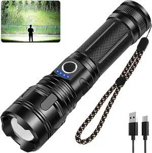 Ecocleanpath 20000 Lumens Rechargeable Tactical Flashlight, High Power Zoom LED, Type-C Fast Charge, Black Ecocleanpath 20000 Lumens Rechargeable Tactical Flashlight, High Power Zoom LED, Type-C Fast Charge, Black
