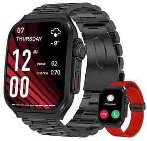 Ecocleanpath 2.01" Ultra HD Smartwatch with Bluetooth Calls, Heart Rate & SpO2 Monitor, 120+ Sports Modes (Red, 2 Straps)