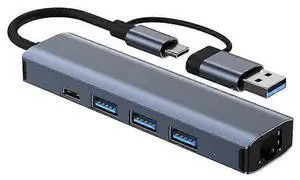 Ecocleanpath 5-in-1 USB C Hub with Ethernet Adapter, Slim Gray Docking Station for MacBook Pro, Surface, XPS