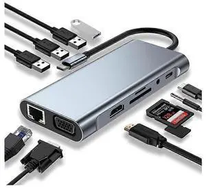Ecocleanpath 11-in-1 USB C Hub Docking Station with 4K HDMI, PD Charging, Ethernet, SD/TF Reader - Gray