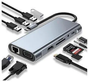 Ecocleanpath U&C 11-in-1 USB C Hub Docking Station with 4K HDMI, PD Charging, Ethernet, SD/TF Reader (Black)