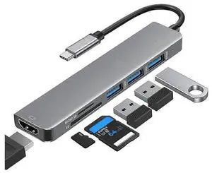 Ecocleanpath 6-in-1 USB-C Hub with 4K HDMI, 3 USB Ports & SD Card Reader - Gray | Portable Adapter for Laptop/Phone