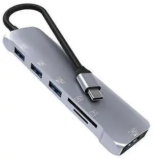 Ecocleanpath 6-in-1 USB C Hub Adapter with SD/TF Card Reader, 4 USB 2.0 Ports for MacBook Pro (Grey)