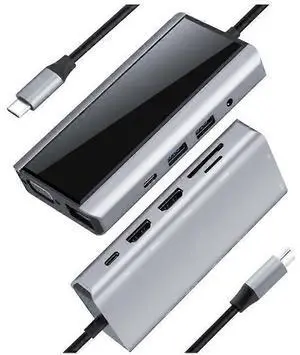 Ecocleanpath Grey 9-in-1 USB C Hub with 4K HDMI, 100W PD, Gigabit Ethernet for MacBook Pro/Air, XPS