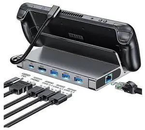 Ecocleanpath Gray 6-in-1 Steam Deck Dock Stand with 4K HDMI, Gigabit Ethernet, 3 USB 3.0 & 100W PD Charging