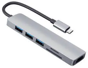 Ecocleanpath 6-in-1 USB C Hub with 4K HDMI, 3x USB 3.0 Ports, SD/Micro Card Reader - Gray Aluminum Adapter