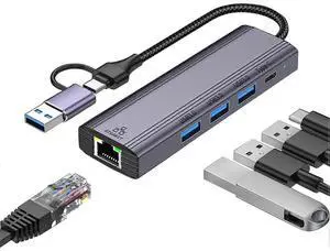 Ecocleanpath 5-in-1 USB C Hub with 3 USB 3.0 Ports, PD Charging, Gigabit Ethernet for MacBook & Laptops