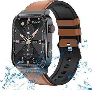 Ecocleanpath 1.92" Smart Watch with Bluetooth Call, IP67 Waterproof, Heart Rate & Sleep Monitor for Android iOS (Brown)