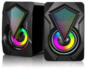 Ecocleanpath 2.0 USB Gaming Speakers with RGB Lights, 3.5mm Aux for PC, Laptop, Phone (Black)