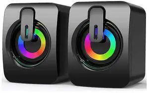 Ecocleanpath H142 RGB Gaming Speakers, USB Powered 2.0 Mini PC Speakers with 7-Color LED Lights, 3.5mm AUX for Computer/Laptop/Phone