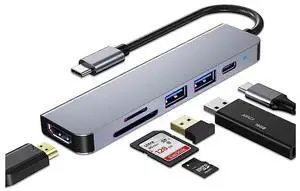 Ecocleanpath 6-in-1 USB C Hub for MacBook Pro/Air, 4K HDMI, 100W PD, USB 3.0, SD/TF Reader (Black)