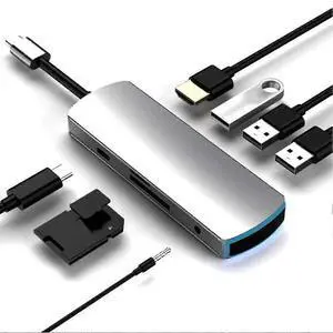 Ecocleanpath Gray 8-in-1 USB C Hub with 4K HDMI, PD Charging, 3 USB 3.0 Ports & Card Reader