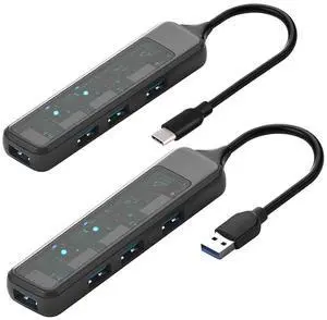 Ecocleanpath Ultra Slim 4-Port USB C Hub with 1x USB 3.0 & 3x USB 2.0 Ports, 5Gbps Data Transfer for MacBook Pro, Laptops (Gray)