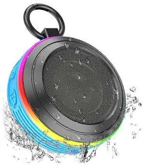 Ecocleanpath Blue Bluetooth Shower Speaker with Light Show, FM Radio, IPX7 Waterproof & Carabiner Clip Ecocleanpath Blue Bluetooth Shower Speaker with Light Show, FM Radio, IPX7 Waterproof & Carabiner Clip