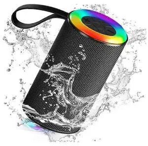 Ecocleanpath Black Bluetooth Speaker with IPX5 Waterproof, TWS Dual Pairing, RGB Lights & Built-in Mic