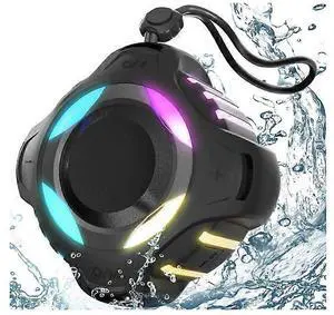 Ecocleanpath Waterproof Bluetooth Speaker IPX7, Floating Shower Speaker with Color Lights, 24H Playtime, TWS Stereo (Black)