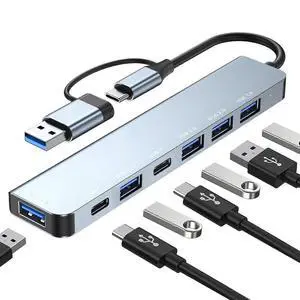Ecocleanpath 7-in-1 USB C Hub Multiport Adapter with 2 USB-C, USB 3.0, 4 USB 2.0 Ports for Laptop, Tablet, PS5/PS4