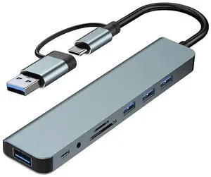 Ecocleanpath 8-in-1 USB C Hub Adapter with 4 USB Ports, SD/TF Reader, 3.5mm Jack for Smartphones & Laptops