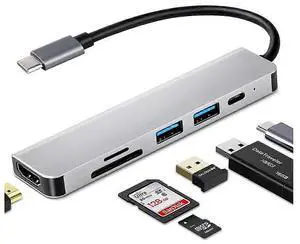 Ecocleanpath 6-in-1 USB C Hub with 4K HDMI, 3 USB 3.0 Ports, SD/TF Card Reader - Gray Multiport Adapter