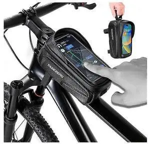 Ecocleanpath Waterproof Bike Phone Bag, EVA Hard Case Top Tube Pouch for 6.8'' Phones, Reflective & Touchscreen (Black)