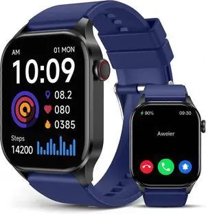 Ecocleanpath T98 Smart Watch with Infrared Blood Oxygen Monitor, 2.04" AMOLED, Heart Rate & Sleep Tracker, IP68 Waterproof - Blue